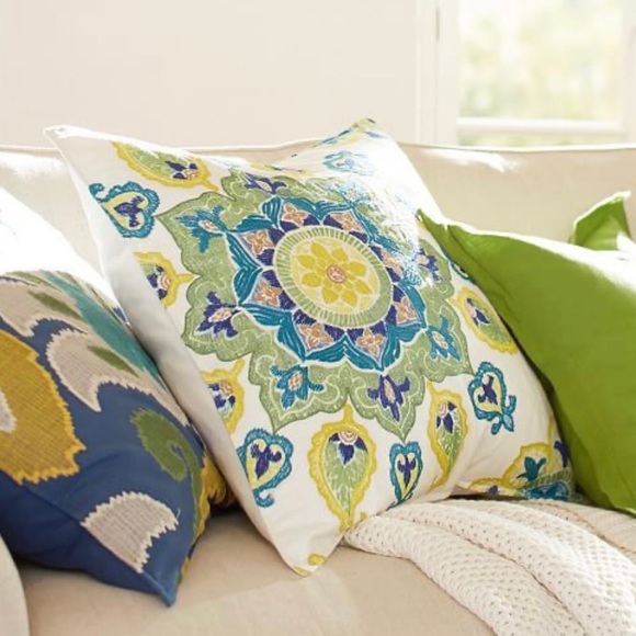 Pottery Barn Accents Pottery Barn Ivory Blue Paisley Medallion Embroidered Brea Pillow Cover